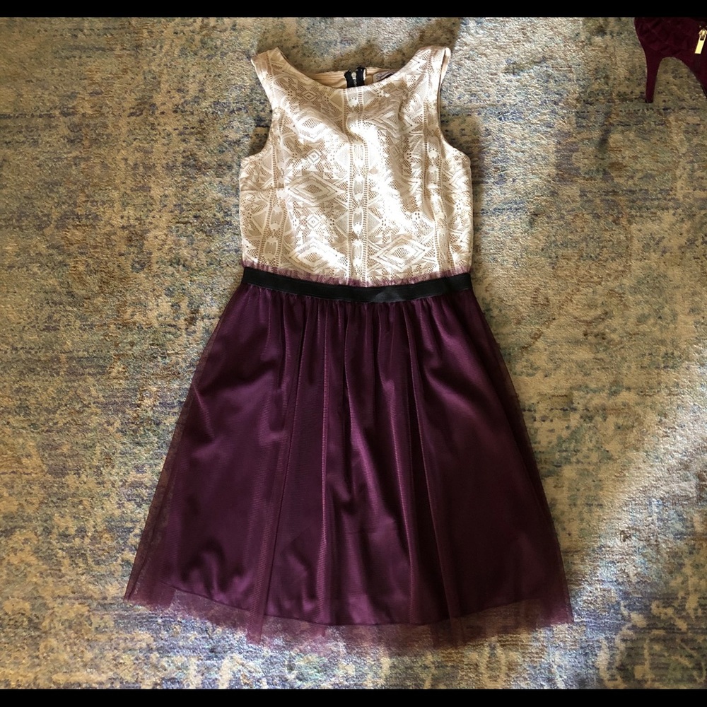 Cream and purple party dress mini NWOT